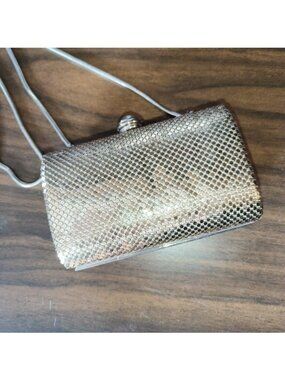 Vintage La Regale Chain Mail Metal Mesh Evening Crossbody Bag Clutch Gold/Silver